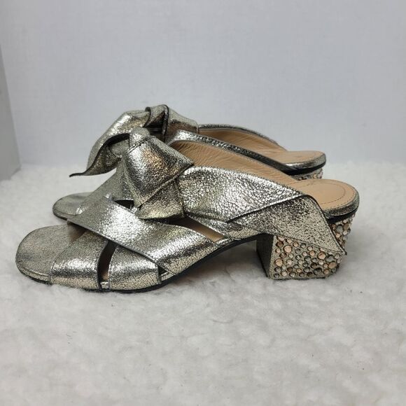 Chloe Nellie Crystal Embellished Top Knot Women's Gray Gkitter Block Heel Sandal - Picture 3 of 12